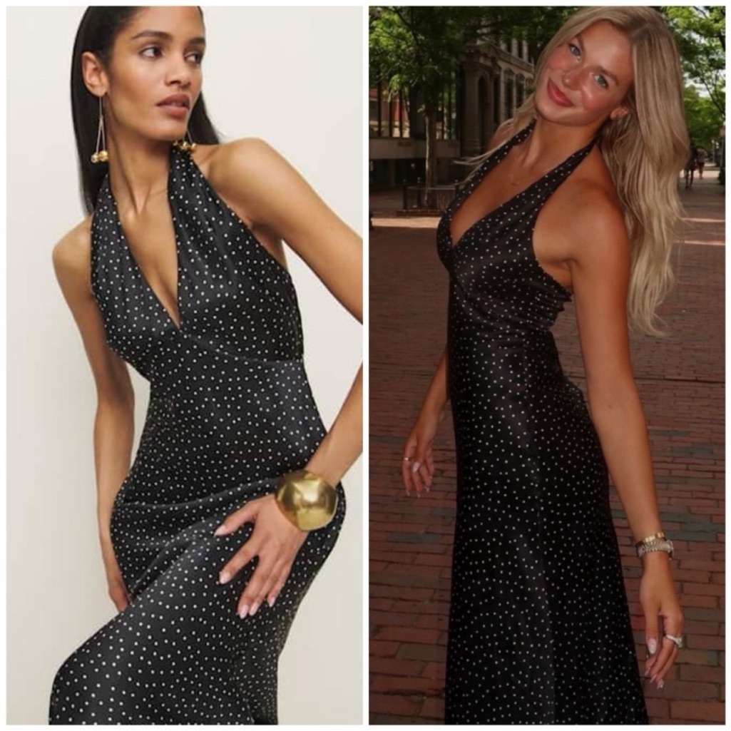 Reformation Black Polka Dot Halter Slip Dress